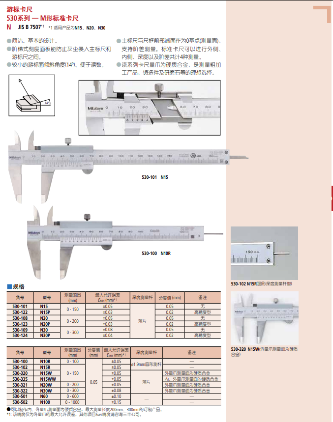 三丰标准游标卡尺M型标准卡尺 530系列 最常用的游标卡尺。